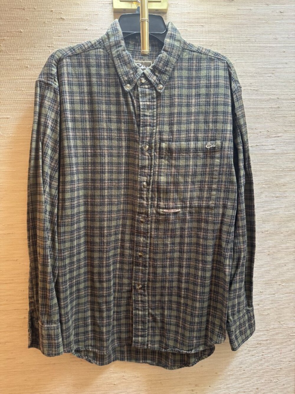 Drake Men’s Large Plaid Button Down Shirt Olive Brown Long Sleeve Outdoors
